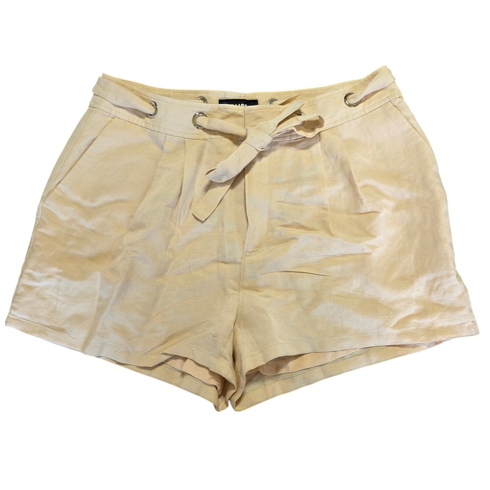 Paige Womens High Waisted Linen‎ Blend Tie Belt Shorts Ecru Size 10